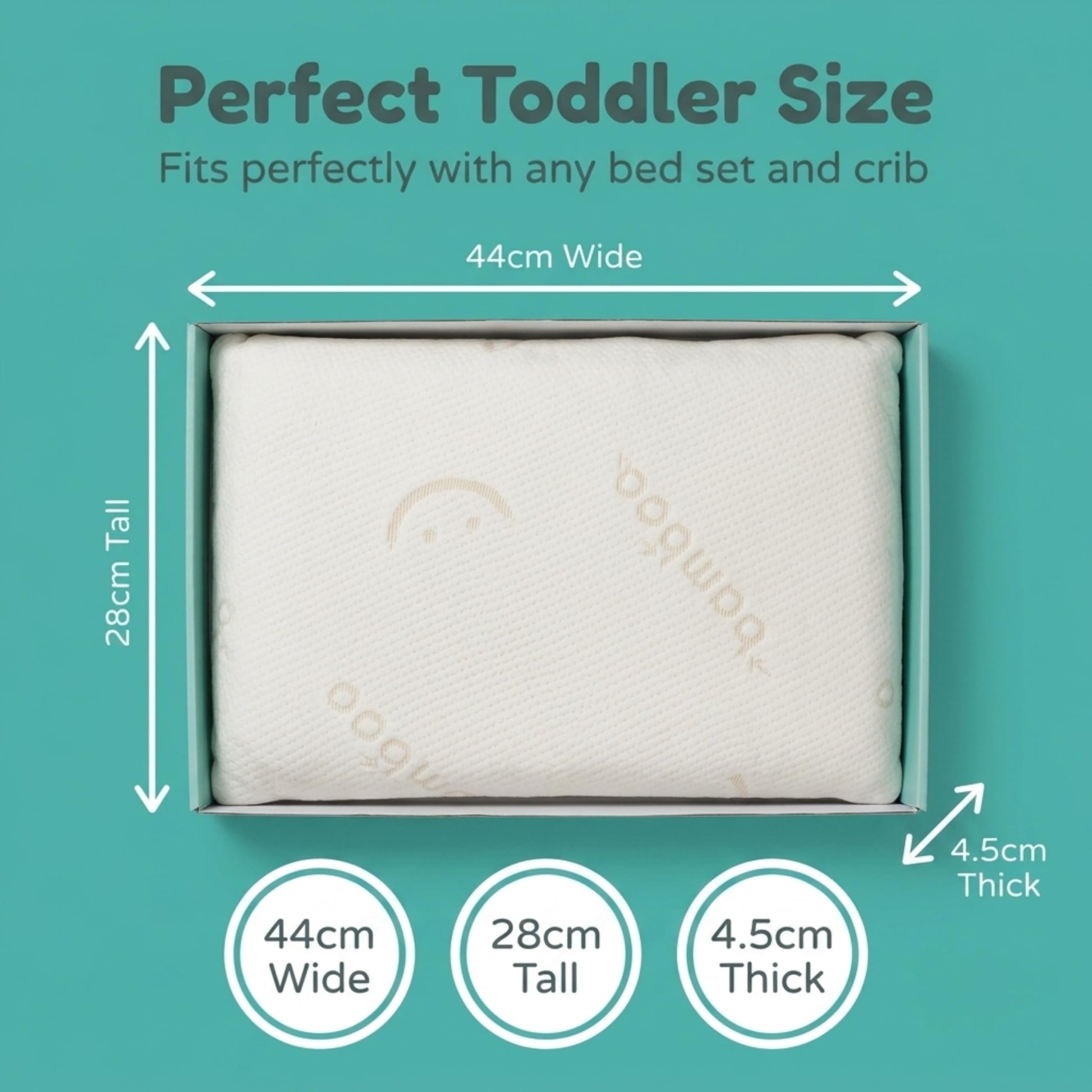 Baby Works Toddler Pillow - Soft, Supportive and Breathable Memory Foam with Hypoallergenic Bamboo Cover, Chiropractor Recommended, Washable and Removable Cover, Perfect for Cribs, Ages 12m+