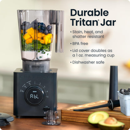 Chefman Obliterator 48 oz Countertop Blender for Smoothies, 1380W Motor to Crush Ice,Nuts & Frozen Fruit with Stainless Steel Blade Auto Blend Function, Includes Tamper & Scraper-MIDNIGHT Chefman