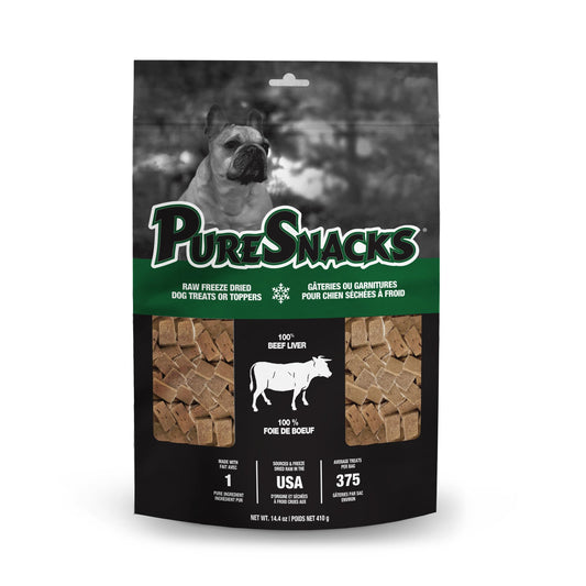 PureSnacks Freeze Dried Beef Liver Dog Treats 14.4oz (410g) | 1 Ingredient | Freeze Dried in the USA | Packaged and Prepared in Canada - Available at All In One Marketplace Canada