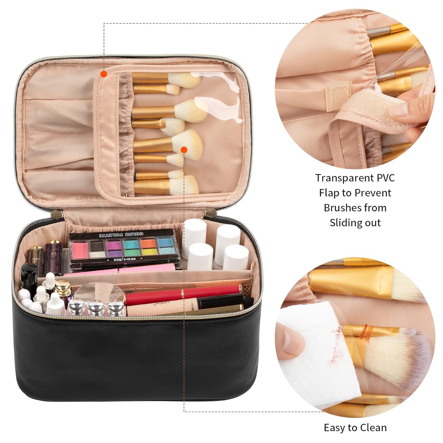 Makeup Bag, Portable Cosmetic Bag, Large Capacity Travel Makeup Case Organizer for Women and Girls, Train Case Makeup Bag for Toiletries for Traveling with Handle and Divider, Black - Available at All In One Marketplace Canada