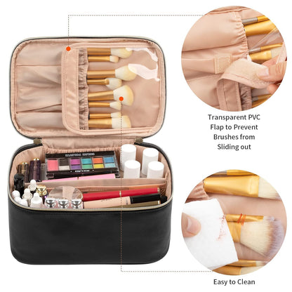 Makeup Bag, Portable Cosmetic Bag, Large Capacity Travel Makeup Case Organizer for Women and Girls, Train Case Makeup Bag for Toiletries for Traveling with Handle and Divider, Black - Available at All In One Marketplace Canada