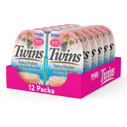 INABA Twins for Cats, Shredded Chicken & Broth Gelée Side Dish/Topper Cups with Green Tea Extract, 34.8 Grams per Serving, 12 Servings, Tuna & Chicken with Scallop Recipe 🍁 All In One Marketplace Canada