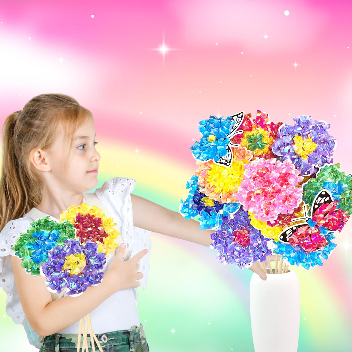 Poke in Fun Art Flower Bouquet Craft Kits for Kids,with 10 Flowers & 2 Butterflies,Arts and Crafts,Mess-Free Craft,DIY Art Activity Birthday Christmas Gifts Ideas for Girls & Boys Ages 4 5 6 7 8 9+ 🍁 All In One Marketplace Canada
