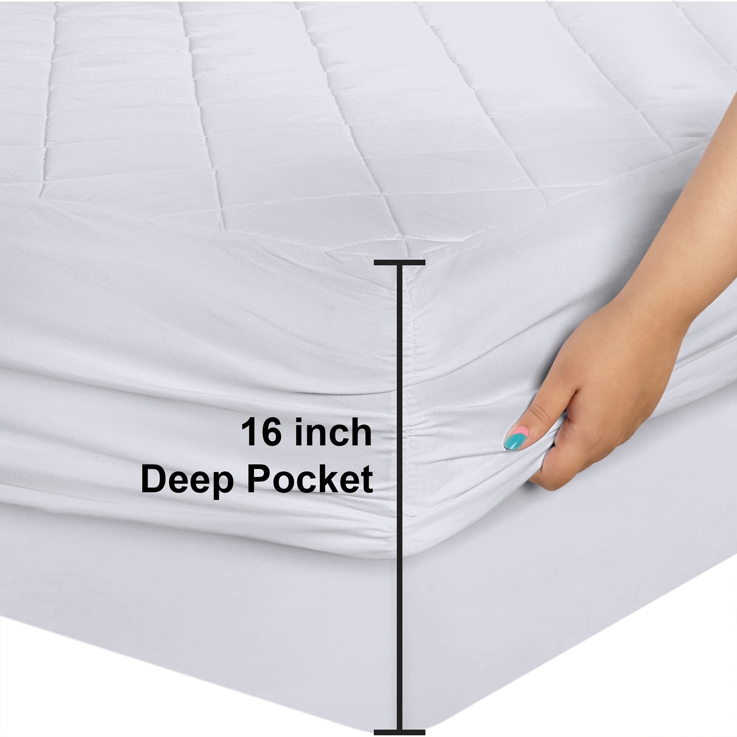 Utopia Bedding Quilted Fitted Mattress Pad, King Size, Elastic Fitted Mattress Topper Protector and Cover Stretches up to 16 Inches Deep, Machine Washable (White)