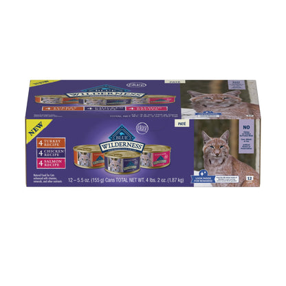 Blue Buffalo Wilderness HR Adult Cat Chicken/Salmon/Turkey 5.5oz Can Variety Pack Blue Buffalo