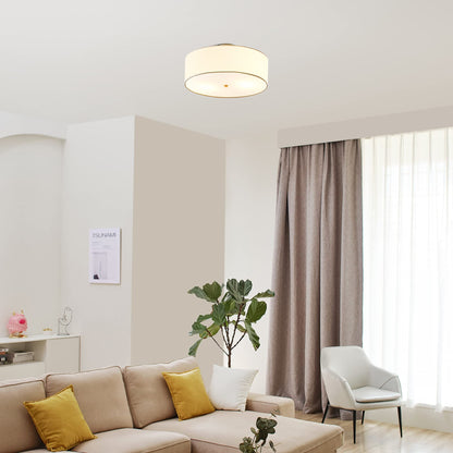 Globe Electric 60998 Kyle 2-Light Flush Mount Ceiling Light, Matte Brass, White Linen Shade Globe Electric