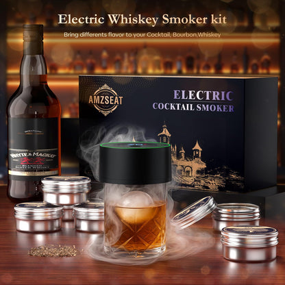 AMZSEAT Electric Whiskey Smoker Kit-Rechargeable Cocktail Smoker Set with 6 Wood Chips-Unique Bourbon Ideal Christmas, Birthday, Gifts for Men, Dad, Husband-Dusk Black 🍁 All In One Marketplace Canada