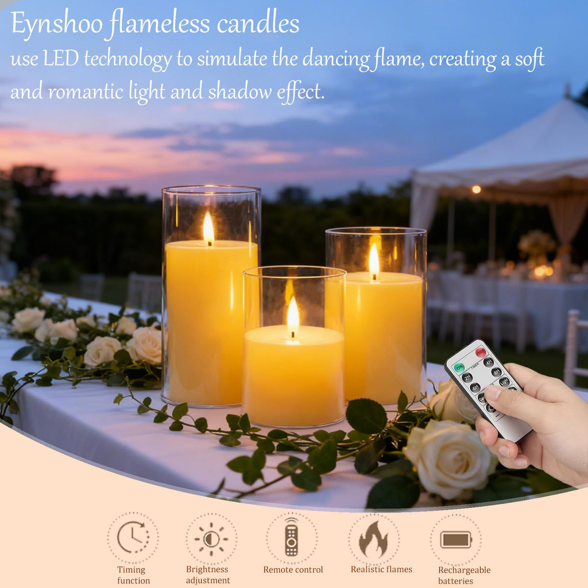 Eynshoo 3-Pack Rechargeable Flameless Candles with Remote & Timer, Flickering LED Candles for Living Room, Fireplace, TV Stand & Bedroom Night Light, Holiday Party Decor, Housewarming Gift (Yellow) 🍁 All In One Marketplace Canada