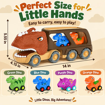 Dinosaur Truck Toy Car for Kids, Friction Power Carrier Vehicle with 4 Pack Small Pull Back Dino Car, Christmas Birthday Gift for 18M+ 2 3 4 5 Years Old Boys Toddlers 🍁 All In One Marketplace Canada