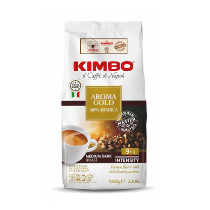 Kimbo Aroma Gold Whole Bean Coffee | Medium-Dark Roast, Intensity 9/13 | 100% Arabica | Italian Roasted & Blended | 1 kg Bag