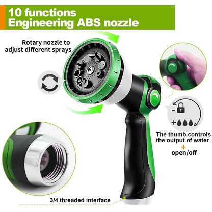 Expandable Garden Hose 100ft Flexible Water Hose, 10 Function Sprayer Nozzle, 3/4 Inch Solid Metal Fittings Lawn Yard Garden Outdoor Hose(Black and Green)