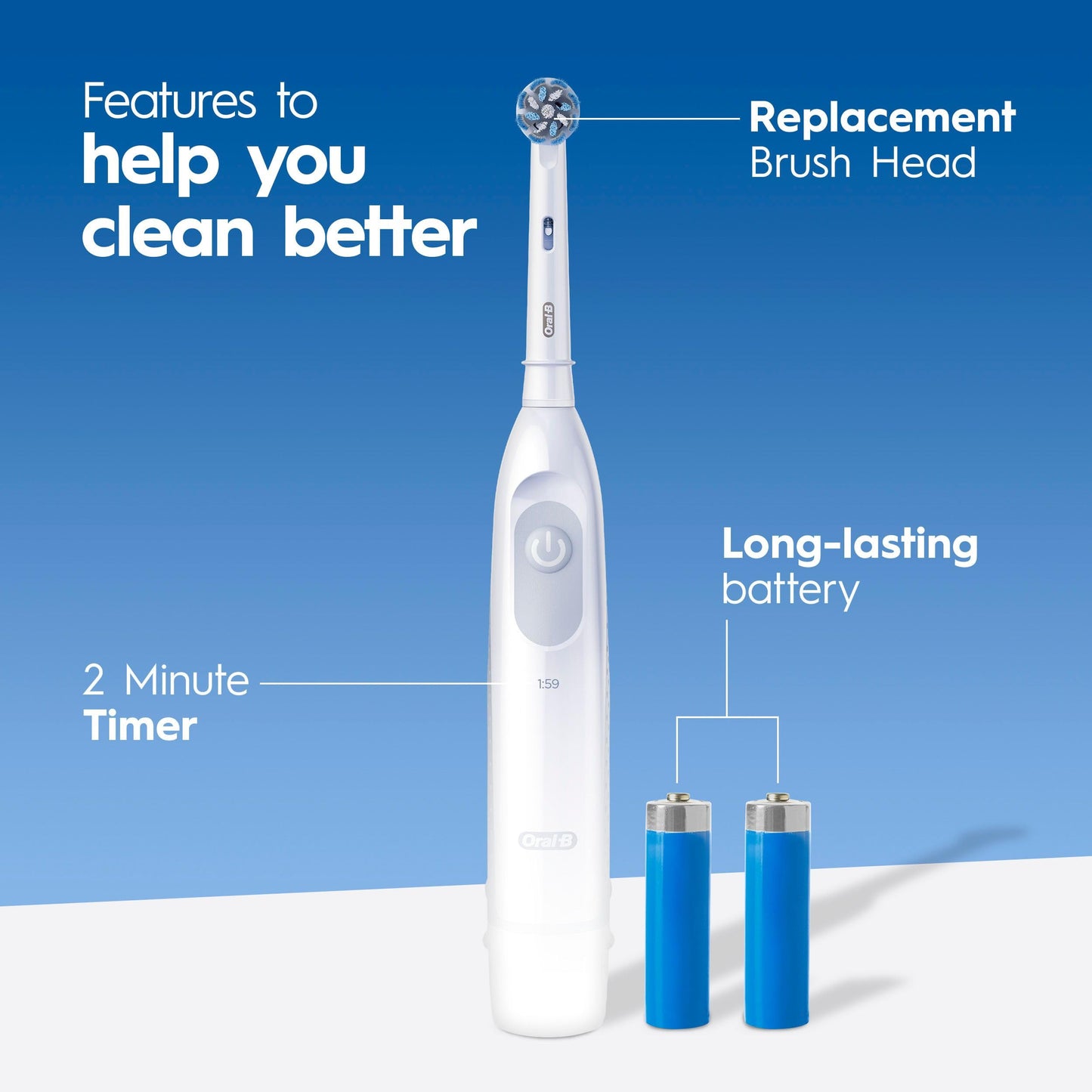 Oral B Pro Clean Battery Toothbrush, Sensitive Clean - White, 1 Toothbrush, 1 Brush Head, Built-in Timer and batteries included Oral-B
