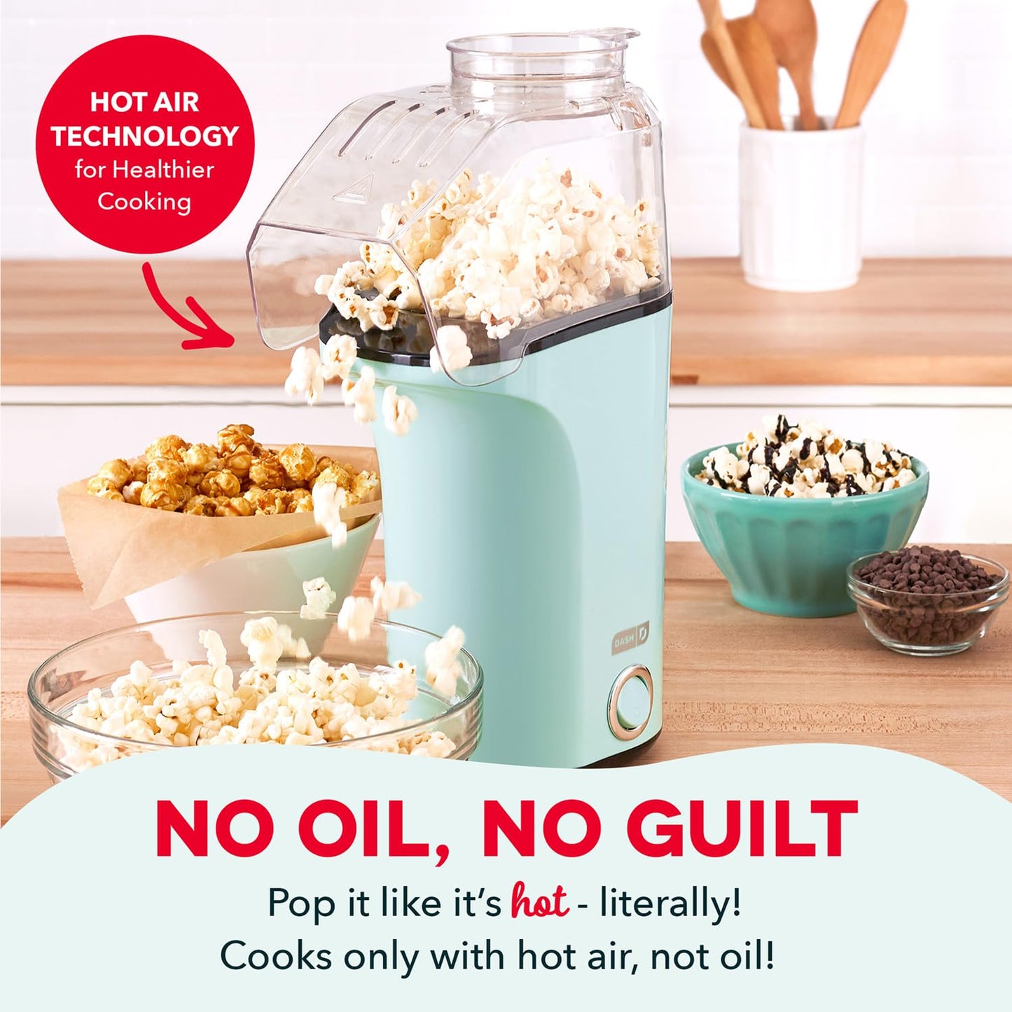 Dash Fresh Pop Popcorn Maker, 16-Cup Hot Air Popper, Aqua DASH