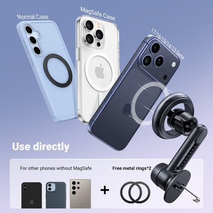 UGREEN Magsafe Phone Mount for Car, Not Blocking Air Vent, with 2 Metal Rings for All Phones Strengthen Magnetic Car Phone Holder Compatible with iPhone 17 16 15 Pro Max 14 13 12 Pro Mini MagSafe Case