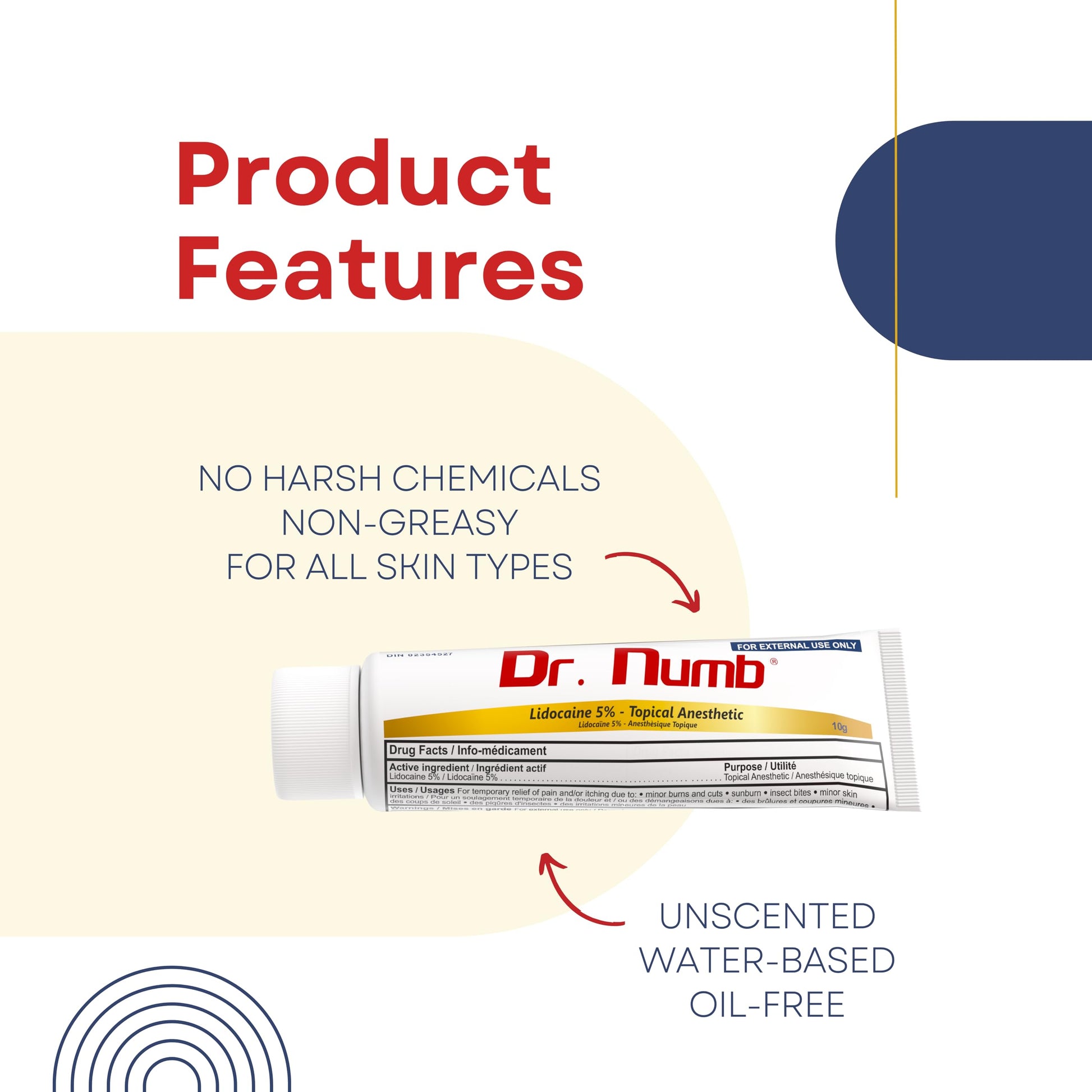Dr. Numb Tattoo Numbing Cream 5% Lidocaine Topical Anesthetic Fast-Acting Pain Relief Cream for Tattoos, Piercing, Microblading, Microneedling, Waxing - Hemorrhoid Relief - 10 g - Available at All In One Marketplace Canada