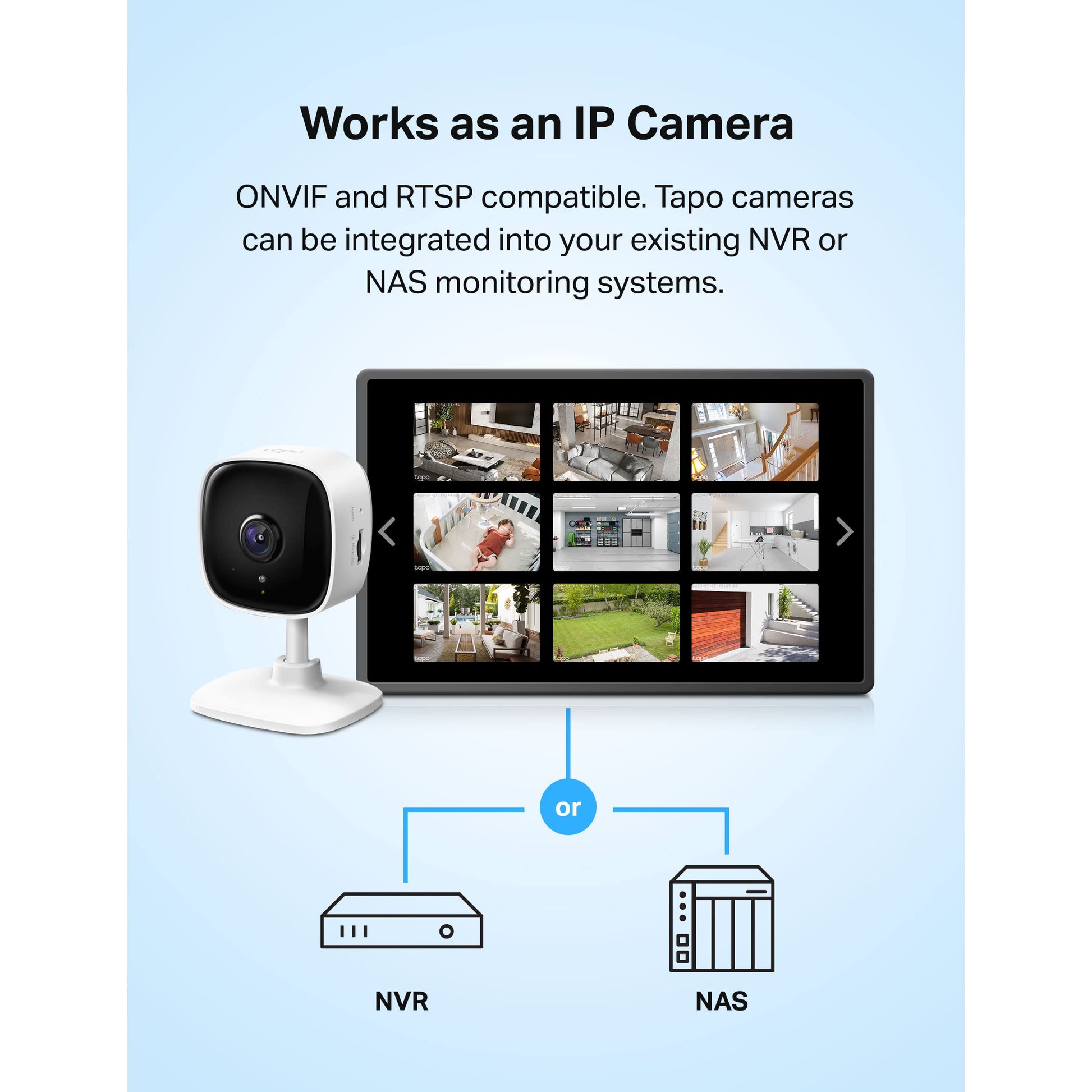 TP-Link Tapo 2K Indoor Home Security WiFi Camera, Up to 30ft Night Vision, Privacy Mode, Sound & Light Alarm, Up to 512 GB microSD Card Slot, Two-Way Audio, Works w/Alexa and Google (Tapo C110)