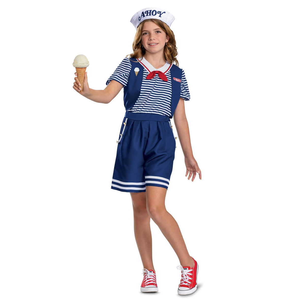 Robin Scoops Ahoy Costume, Official Stranger Things Halloween Costume with Hat, Kids Size (7-8)