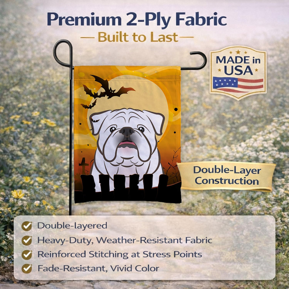 Drapeau de jardin Caroline's Treasures BB1778GF Halloween Bouledogue anglais blanc, petit, multicolore