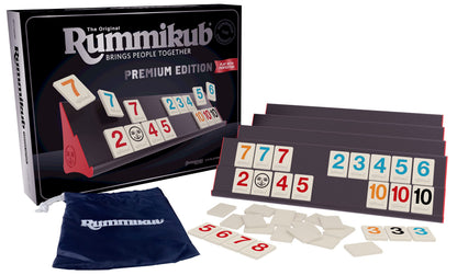 Rummikub Premium Edition - Features Racks - Large Number Engraved Tiles and a Storage Bag for the Ultimate Rummikub Experience Pressman