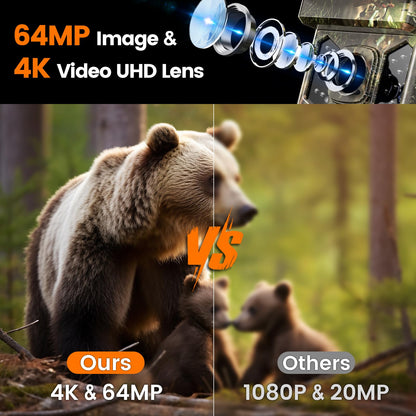 XTU Solar Trail Camera WiFi Bluetooth, 64MP 4K Game Camera with Night Vision Motion Activated 0.2s Trigger, IP66 Waterproof Wildlife Camera with 22pcs 850nm Low Glow IR LEDs (SD Card Not Included) - Available at All In One Marketplace Canada