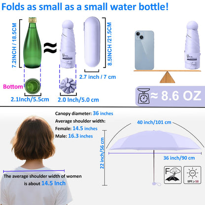 BAODINI Travel Mini Umbrella for Purse With Case-Small Compact UV Umbrella Protection Sun-Lightweight Tiny Pocket Umbrella Sun Blocking for Women, Girls and Men - Available at All In One Marketplace Canada