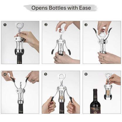 Wine Opener, BENENO Zinc Alloy Premium Wine Bottle Opener Wing Corkscrew with Multifunctional Corks and Caps Bottle Opener, Upgrade - Available at All In One Marketplace Canada