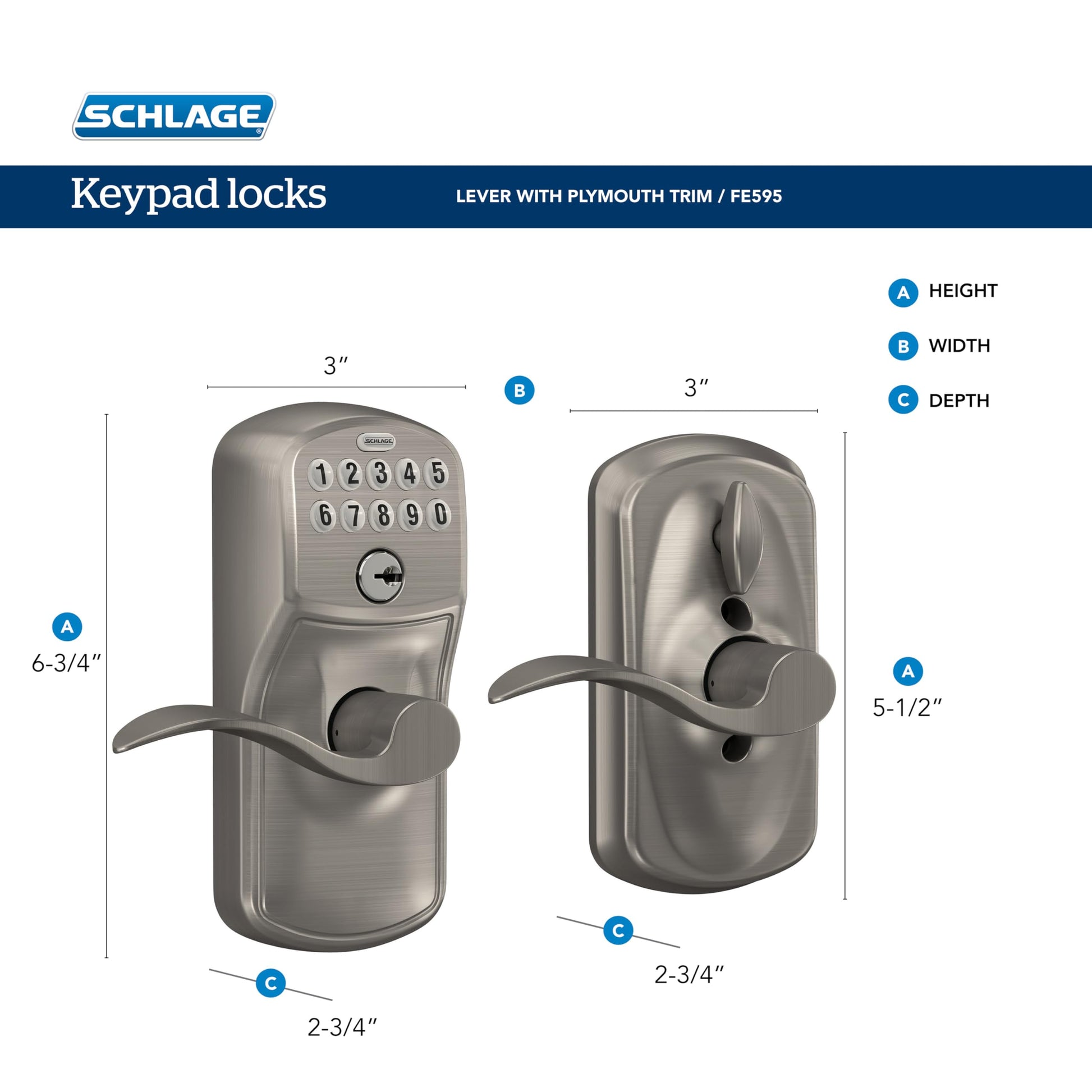 Schlage Electronic Keypad Lock, Lever Handle, Camelot Trim, Matte Black SCHLAGE