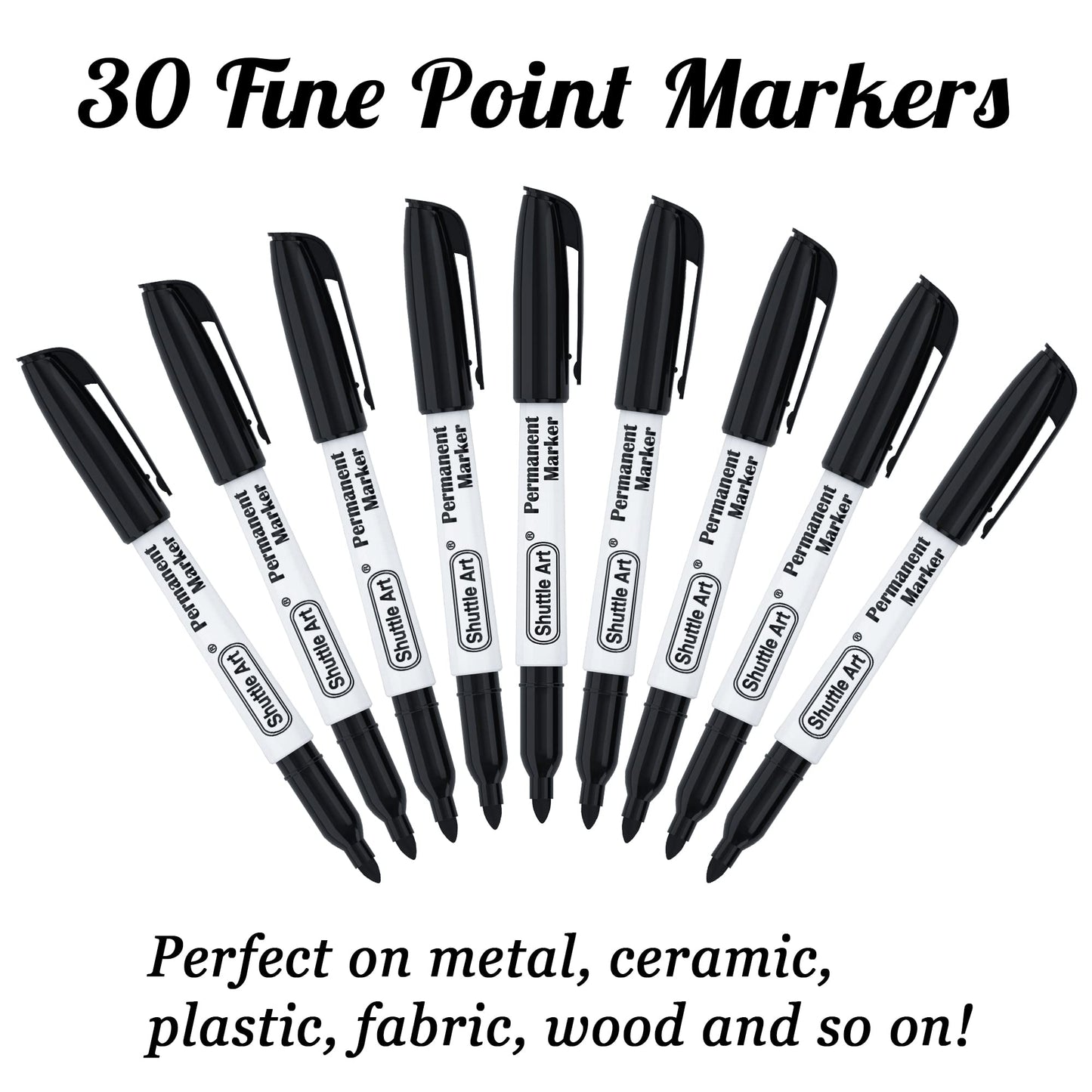 Shuttle Art Permanent Markers, 30 Pack Black Permanent Marker set,Fine Point, Works on Plastic,Wood,Stone,Metal and Glass for Doodling, Marking…