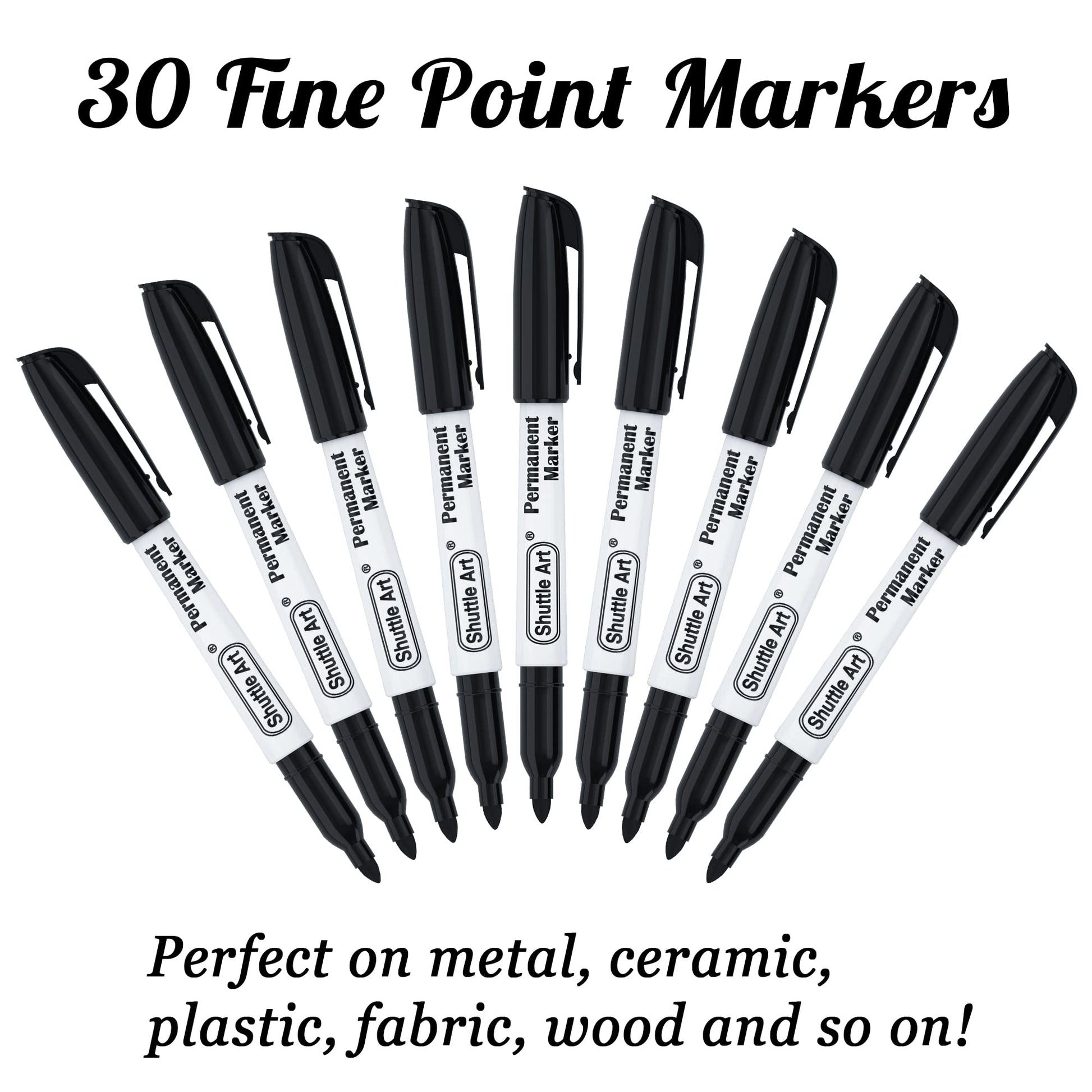 Shuttle Art Permanent Markers, 30 Pack Black Permanent Marker set,Fine Point, Works on Plastic,Wood,Stone,Metal and Glass for Doodling, Marking…