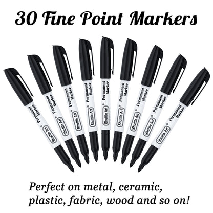 Shuttle Art Permanent Markers, 30 Pack Black Permanent Marker set,Fine Point, Works on Plastic,Wood,Stone,Metal and Glass for Doodling, Marking…