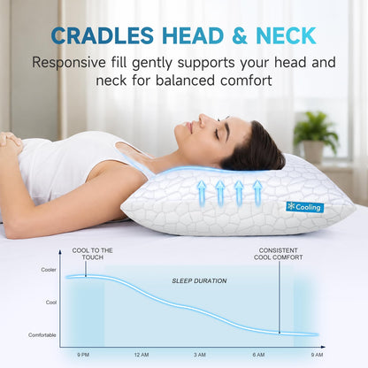 Cooling Memory Foam Pillows Queen Size Set of 2, Adjustable Shredded Foam Bed Pillows for Sleeping, Soft Support Pillows for Side & Back Sleepers with Breathable Dual-Sided Soft & Cooling Fabric - Available at All In One Marketplace Canada