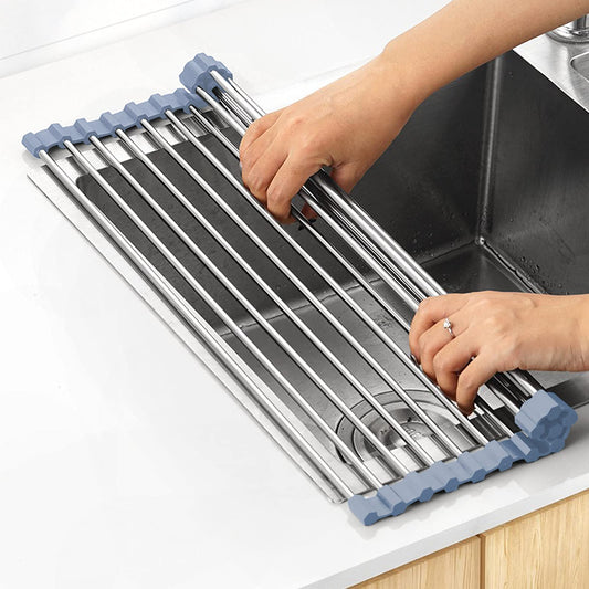 Over Sink Dish Drying Rack, Roll Up Dish Drying Rack Kitchen Sink Rack Dish Rack Stainless Steel Sink Drying Rack, Foldable Dish Drainer (17.5''x11.8'') - Available at All In One Marketplace Canada