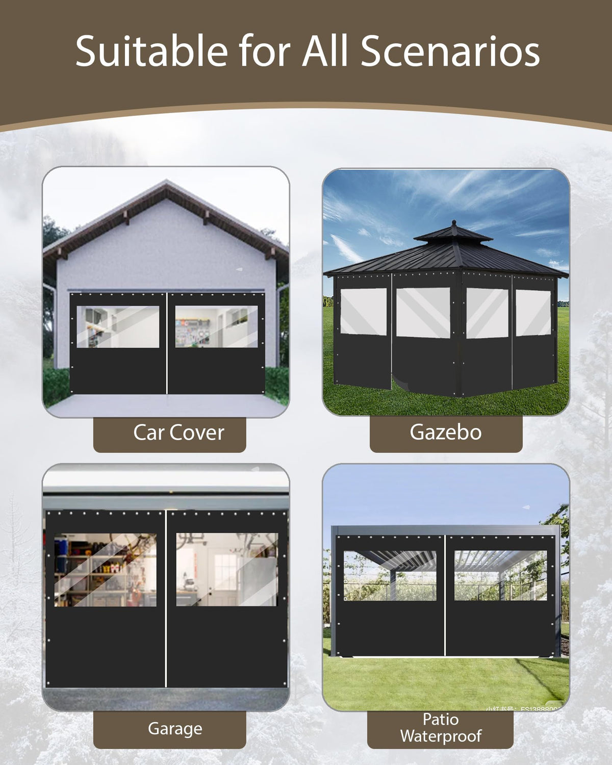 FoundGo 8(H) x12(W) ft Heavy Duty Vinyl Gazebo Curtain Replacement with Window,Privacy Gazebo Curtain Outdoor Waterproof Windproof and Snowproof in Winter for Garage,Pavilion,Balcony-Black-1pc 🍁 All In One Marketplace Canada
