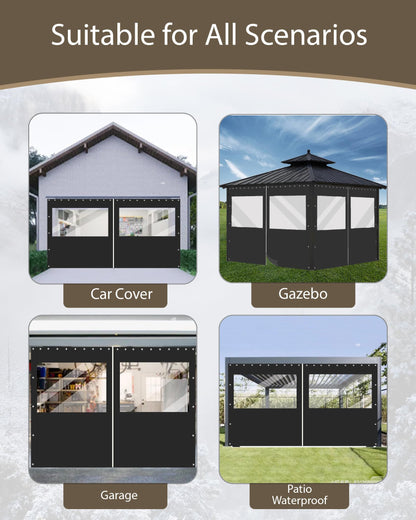 FoundGo 8(H) x12(W) ft Heavy Duty Vinyl Gazebo Curtain Replacement with Window,Privacy Gazebo Curtain Outdoor Waterproof Windproof and Snowproof in Winter for Garage,Pavilion,Balcony-Black-1pc 🍁 All In One Marketplace Canada