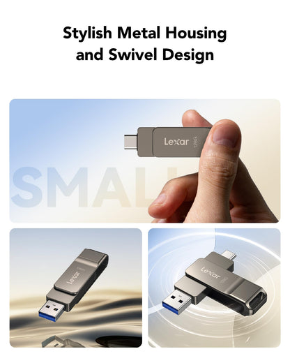 Lexar D40E 128GB Dual USB 3.2 Gen 1 Type-C Jump Drive, USB-C Flash Metal Housing Swivel Design Thumb Drive (Titanium Grey)