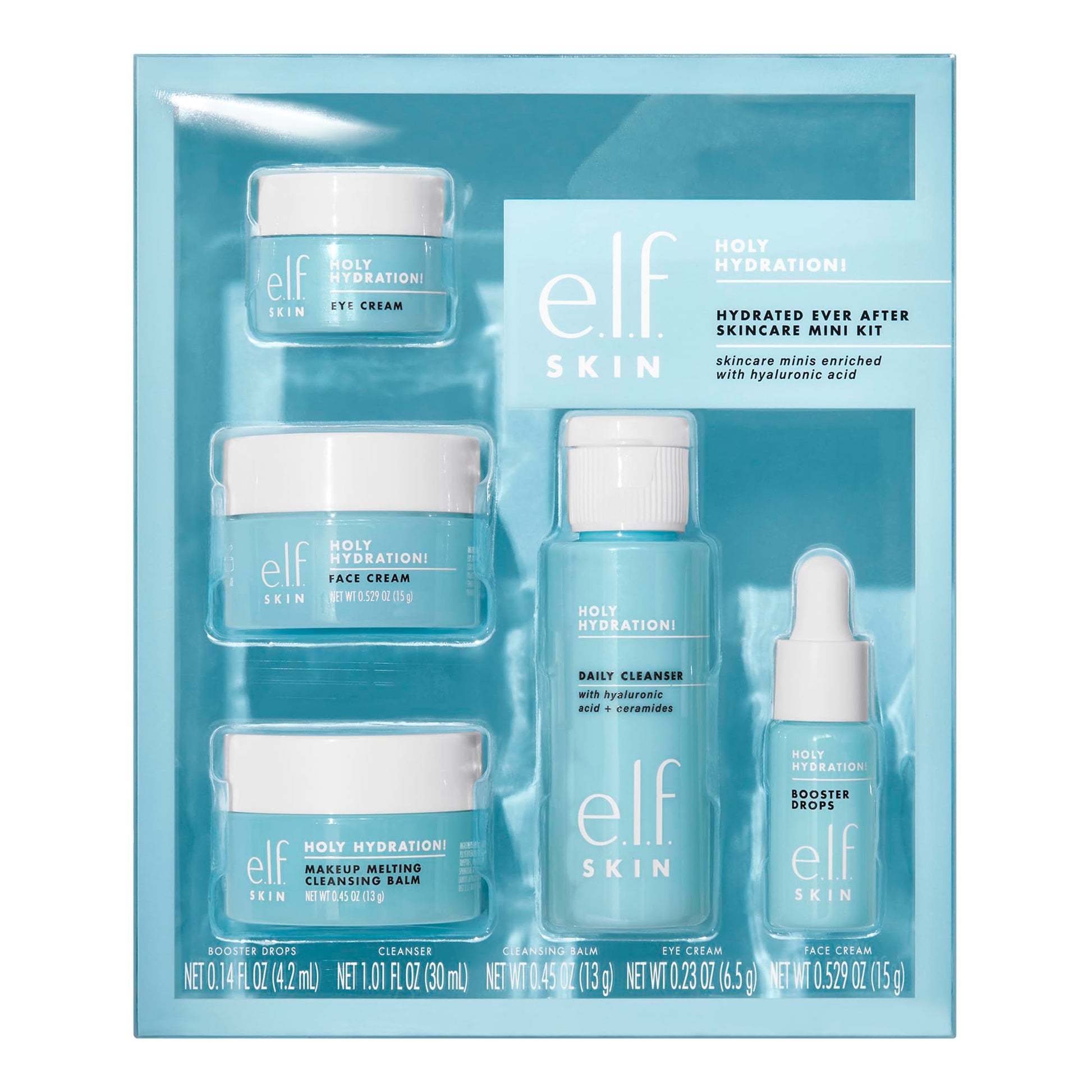 e.l.f. SKIN Holy Hydration! Hydrated Ever After Skincare Mini Kit, Cleanser, Makeup Remover, Moisturizer & Eye Cream For Hydrating Skin, Airplane-Friendly Sizes - Available at All In One Marketplace Canada