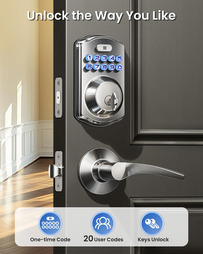 Veise Keyless Entry Door Lock with 2 Lever Handles - Electronic Keypad Deadbolt, Easy Installation Digital Smart Front Door Lock Set, Satin Nickel Veise