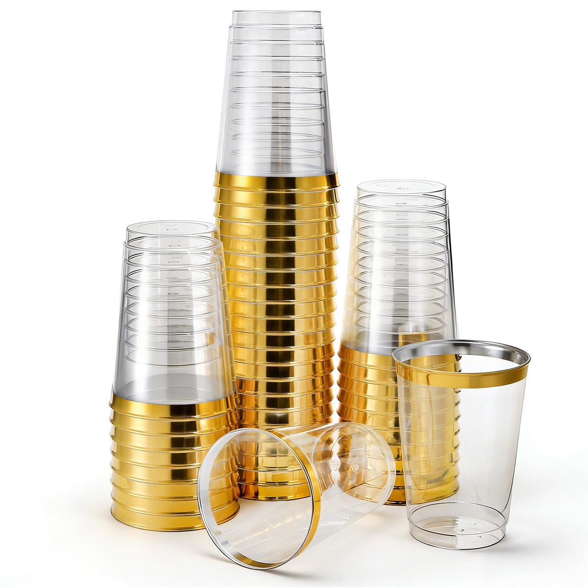 Tebery 100 Pack 12 Oz Gold Plastic Cups, Heavy Duty Clear Wedding Party Tumblers, Reusable BPA-Free Wine Cup with Gold Rim, Cocktail Drinkware for Picnic, BBQ, Camping, Christmas Events 🍁 All In One Marketplace Canada