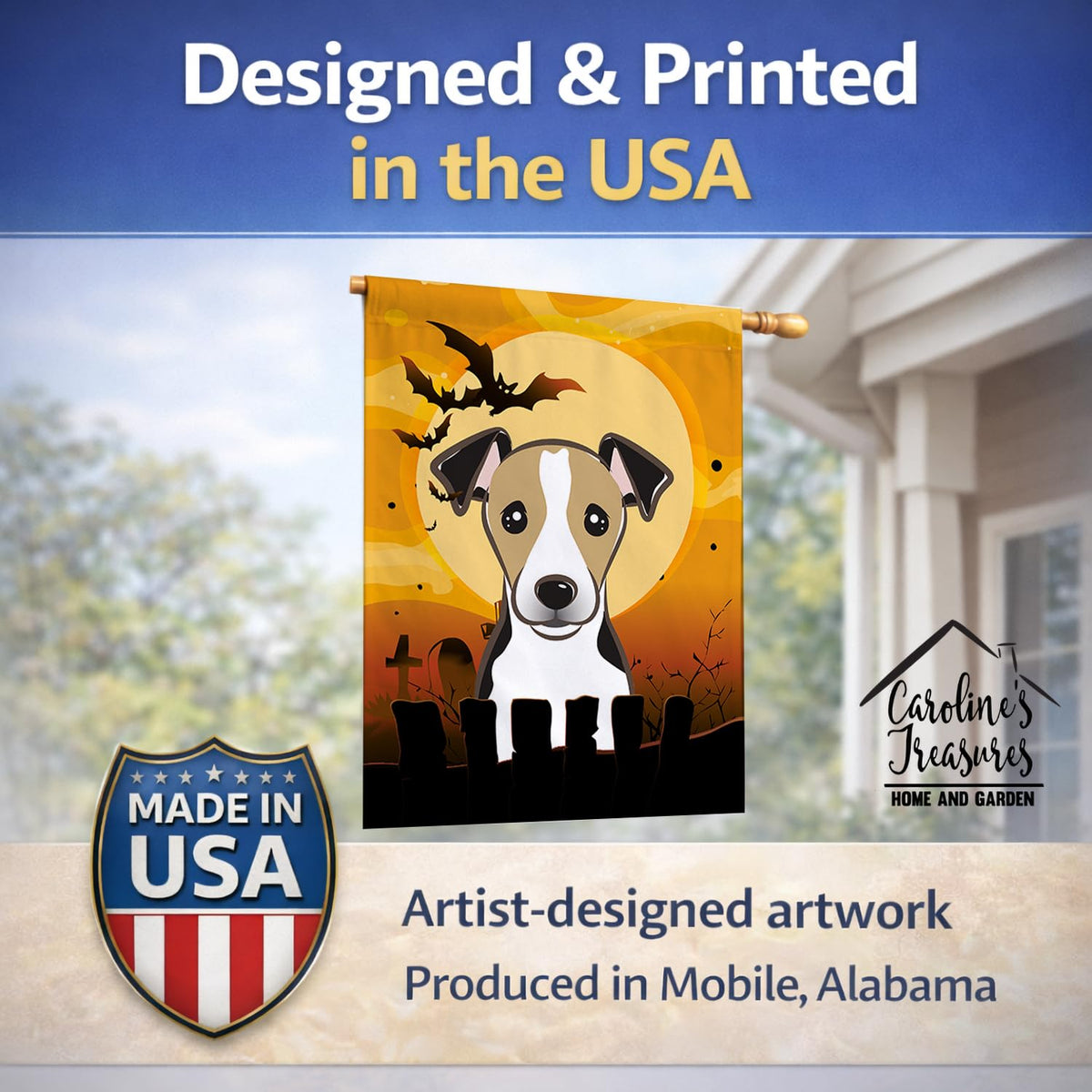 Drapeau de jardin en toile Caroline's Treasures BB1819CHF Halloween Jack Russell Terrier, multicolore, grand format