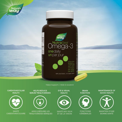 Nature's Way NutraSea One Daily Omega 3 High Potency Softgels Supplement with Fish Oil – Fresh Mint Flavour – Heart & Brain Support for Adults and Kids Ages 6+ – EPA & DHA, 30 Softgels