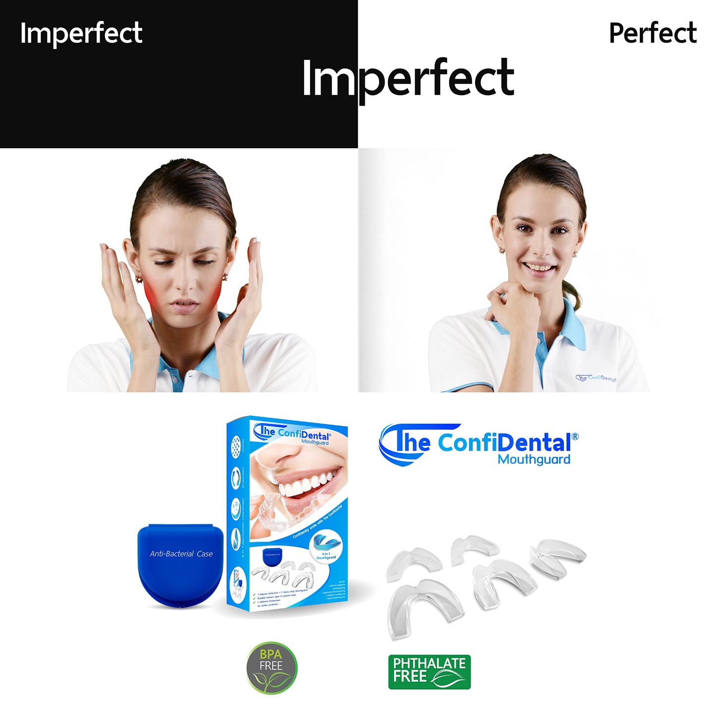 The ConfiDental - Moldable Mouth Guard for Teeth Grinding Clenching Bruxism Sport Athletic Whitening Tray Pack of 5 Including 3 Regular and 2 Heavy Duty Guard (3 (Ill) Regular 2 (ll) Heavy Duty)