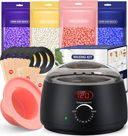 Waxing Kit for Women & Men: Digital Display Waxing Kits, Hard Wax Kit Wax Warmer for Hair Removal with 4-Pack Hard Wax Beads- All-in-One at-Home Wax Pot Machine for Brazilian, Bikini, Legs & Body - Available at All In One Marketplace Canada
