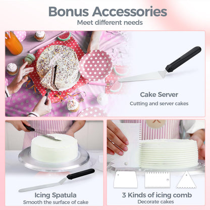 Ohuhu Cake Turntable, 12" Aluminium Stand with Smoother & Scrapers, Pink 🍁 All In One Marketplace Canada