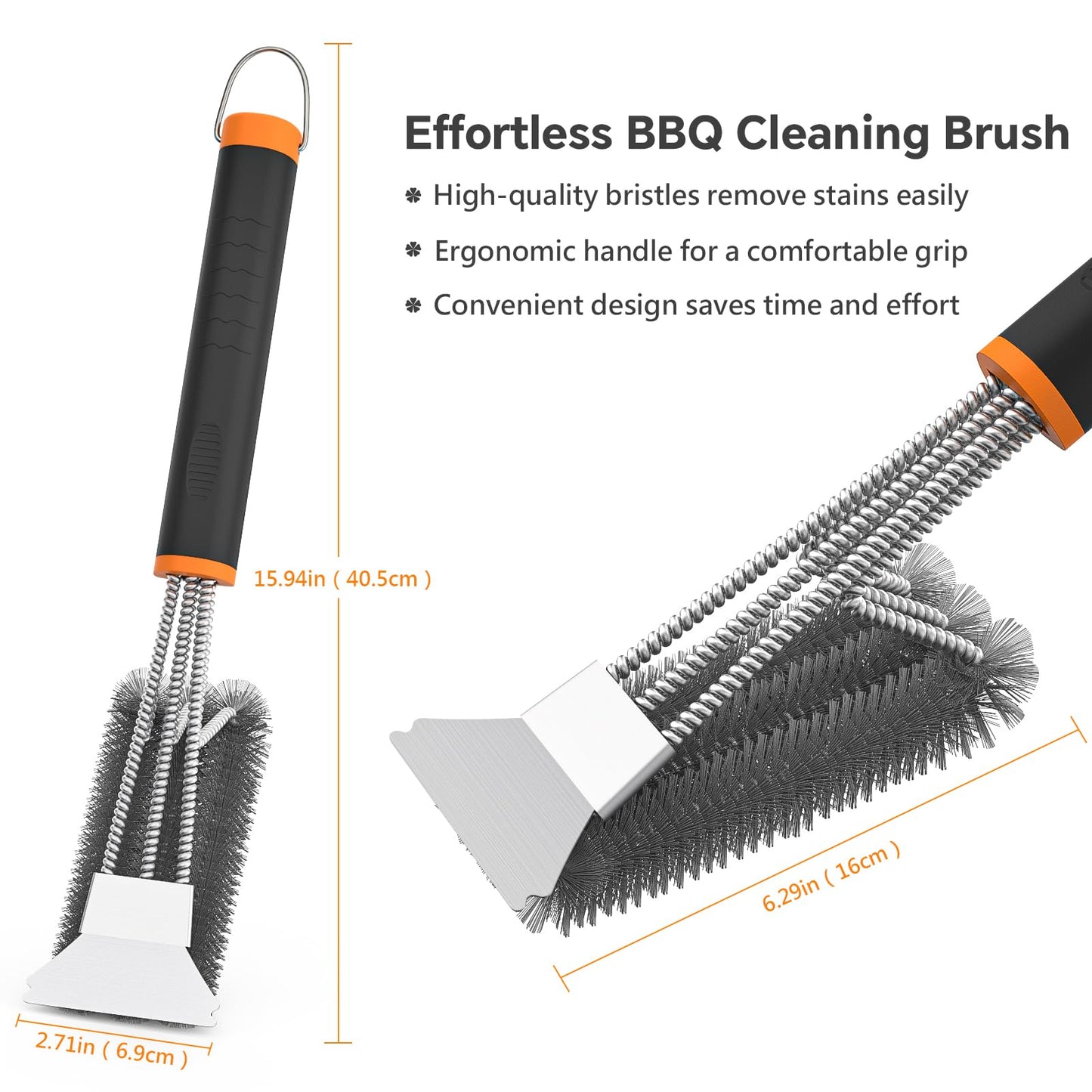 Fixmend 2 Pack BBQ Grill Brush, 15" BBQ Brushes for Grill, Rust-Proof Stainless Steel BBQ Cleaning Brush with Scraper, Ideal BBQ Accessories for Most Gas, Smoker, Porcelain Grill, Easily Clean Stains - Available at All In One Marketplace Canada