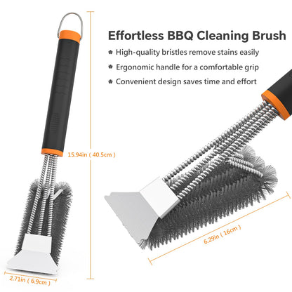 Fixmend 2 Pack BBQ Grill Brush, 15" BBQ Brushes for Grill, Rust-Proof Stainless Steel BBQ Cleaning Brush with Scraper, Ideal BBQ Accessories for Most Gas, Smoker, Porcelain Grill, Easily Clean Stains - Available at All In One Marketplace Canada