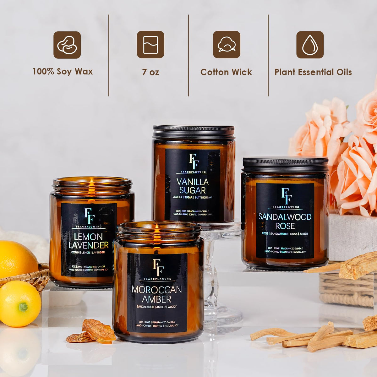 FF FRAGRFLOWING Vanilla Sugar Candle, Natural Soy Wax, 7 oz 🍁 All In One Marketplace Canada