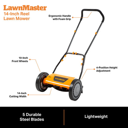LawnMaster LMRM1401 Push Reel Lawn Mower 14-Inch 5-Blade 🍁 All In One Marketplace Canada