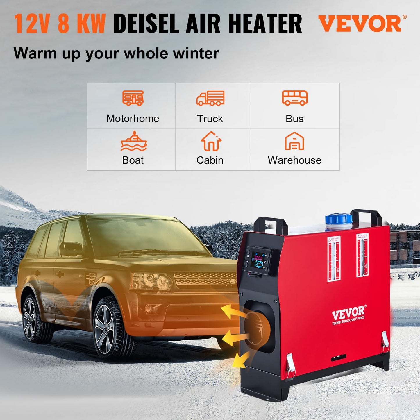 VEVOR Diesel Heater 12V Diesel Air Heater Muffler 8KW Diesel Air Heater with Remote Control & LCD Thermostat Monitor for Car Trucks Motor-Home Boat and Bus 🍁 All In One Marketplace Canada