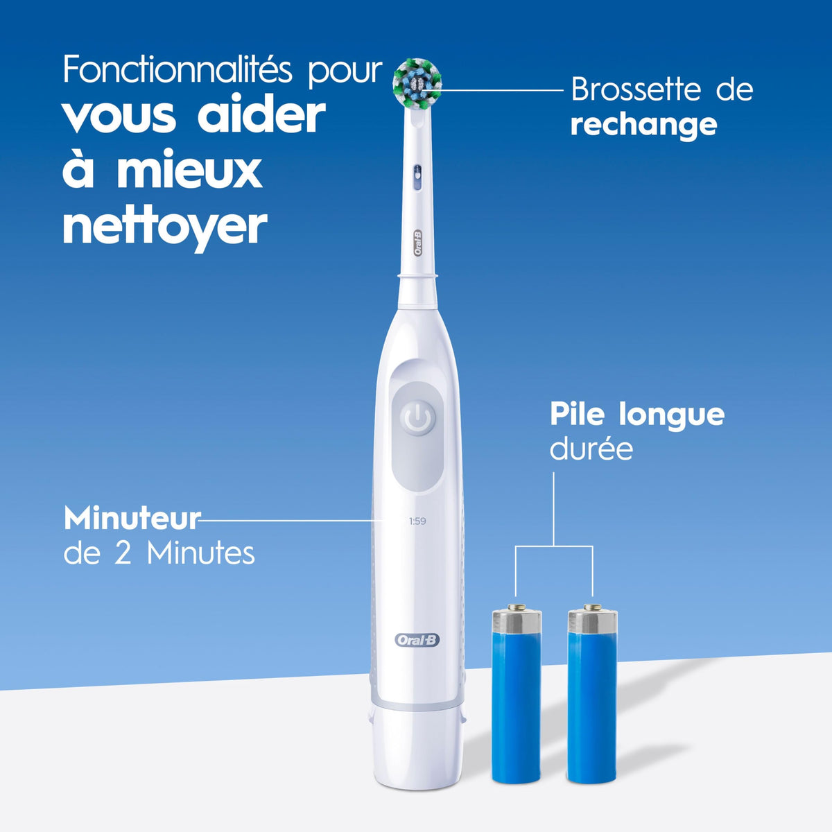 Oral B Pro Clean Battery Toothbrush, Deep Clean - White, 1 Toothbrush, 1 Brush Head, Built-in Timer and batteries included