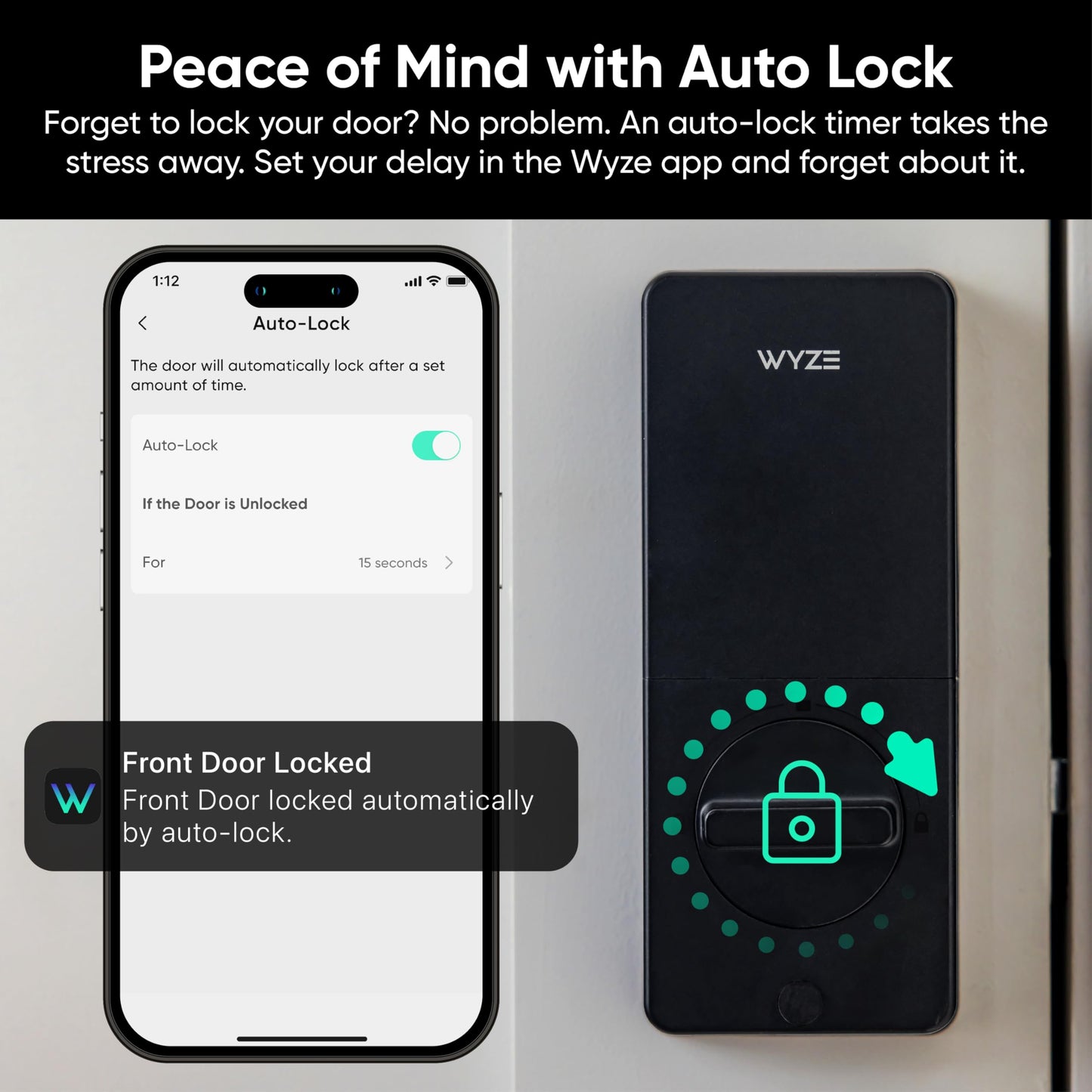 Wyze Auto-Lock Bolt v2, Fingerprint Keyless Entry Smart Lock, AI Learning Scanner with Wi-Fi Front Door Lock Deadbolt, Auto-Lock, 8 Months Battery, BHMA2, IP53, Anti-Peep Keypad, Backup Keys WYZE